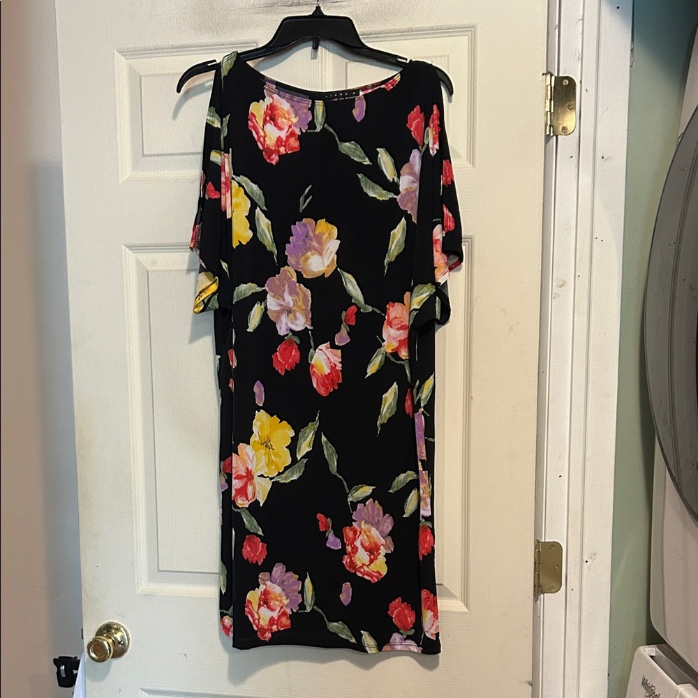 Tiana B. Cold Shoulder Floral Dress Size Medium Black